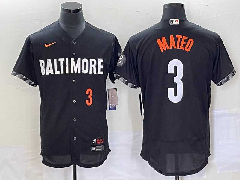 Mens Baltimore Orioles #3 Jorge Mateo Number Black 2023 City Connect Flex Base Stitched Jerseys